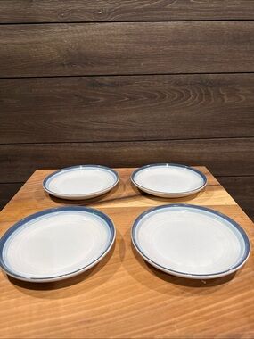 Pfaltzgraff White Stoneware Salad Plates with Blue Rim - Set of 4